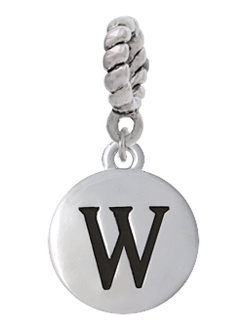Capital Letter - W - Pebble Disc - Rope Charm Bead Dangle