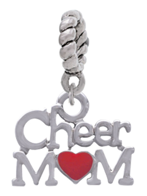 Cheer Mom with Red Heart Rope Charm Bead Dangle