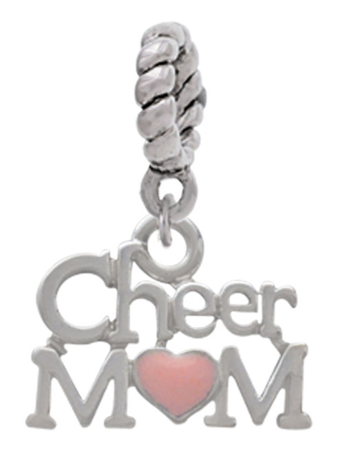 Cheer Mom with Pink Heart Rope Charm Bead Dangle