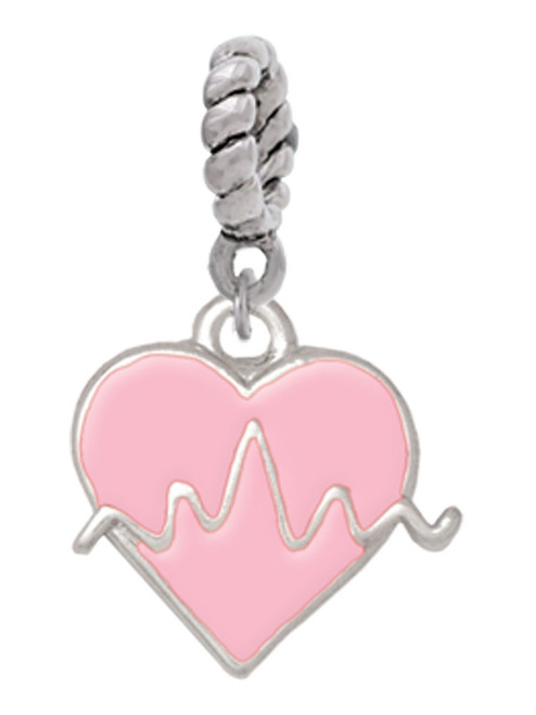 Heartbeat on Pink Heart Rope Charm Bead Dangle