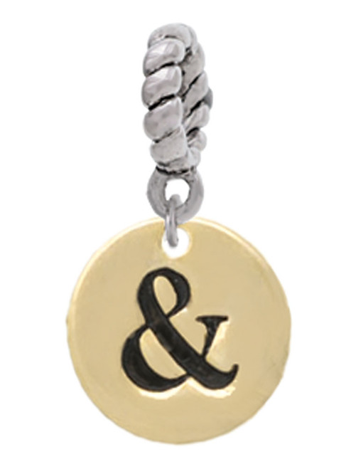 Gold Tone Disc 1/2'' - Symbol - Ampersand - & - Rope Charm Bead Dangle