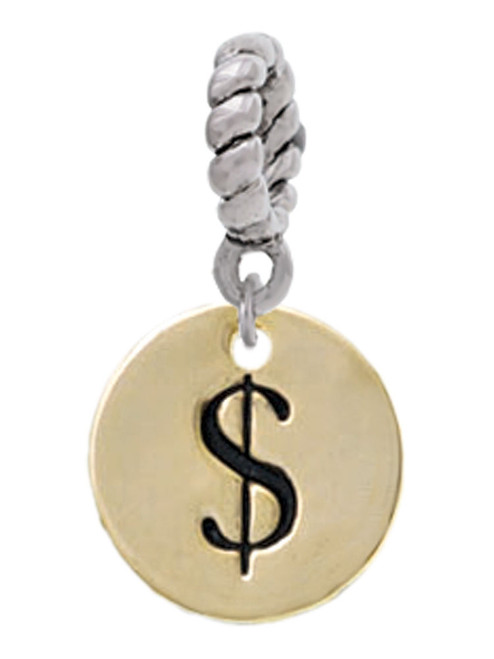 Gold Tone Disc 1/2'' - Symbol - Dollar Sign - $ - Rope Charm Bead Dangle
