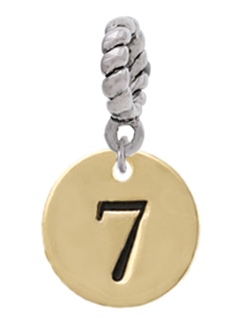 Gold Tone Disc 1/2'' Number - 7 - Rope Charm Bead Dangle