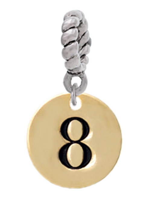 Gold Tone Disc 1/2'' Number - 8 - Rope Charm Bead Dangle