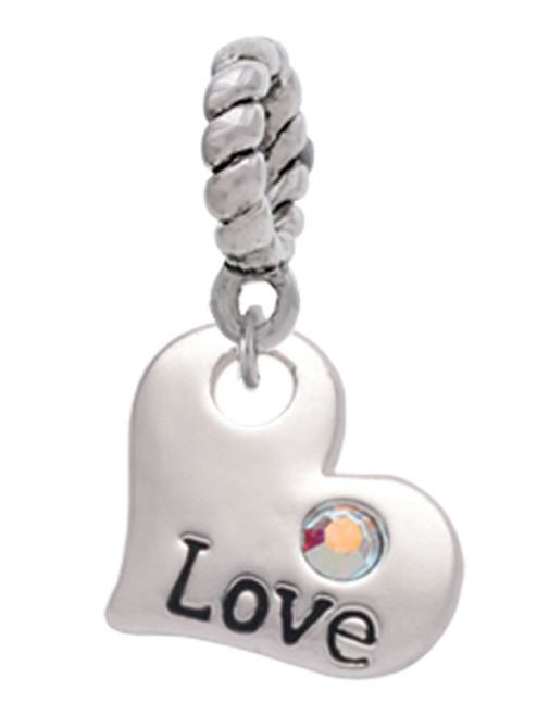 Love Heart with AB Crystal Rope Charm Bead Dangle