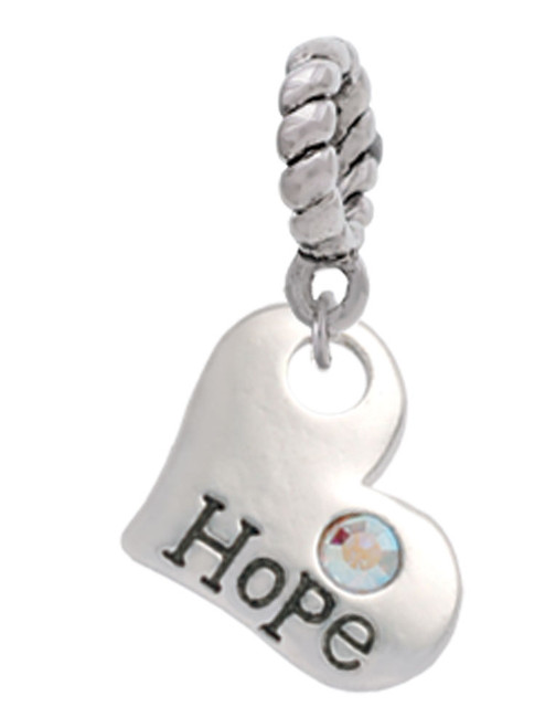 Hope Heart with AB Crystal Rope Charm Bead Dangle