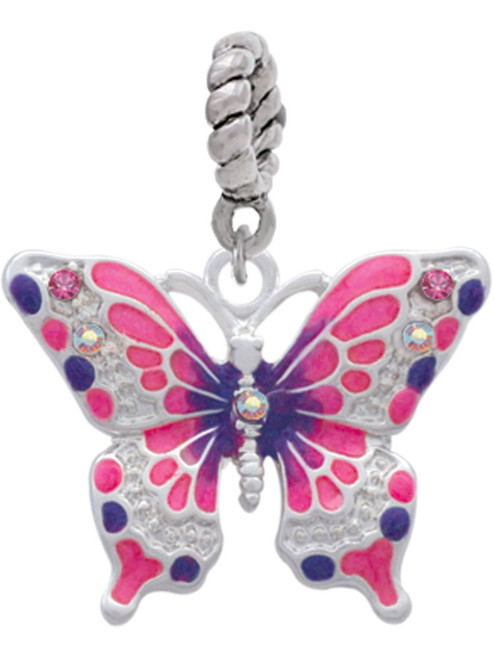 Large Hot Pink & Purple Butterfly Rope Charm Bead Dangle