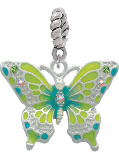 Large Lime Green & Blue Butterfly Rope Charm Bead Dangle