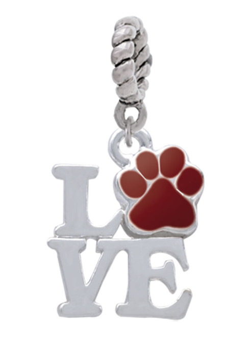 Love with Maroon Paw Rope Charm Bead Dangle