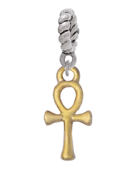 Small Gold Tone Ankh Rope Charm Bead Dangle