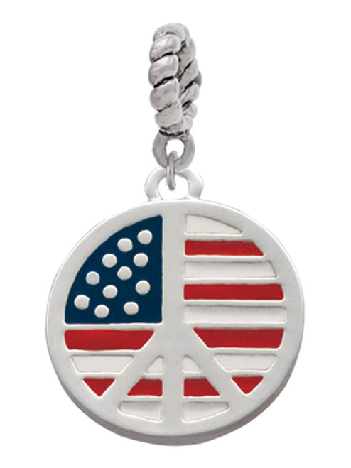 Large Peace Sign with USA Flag Rope Charm Bead Dangle