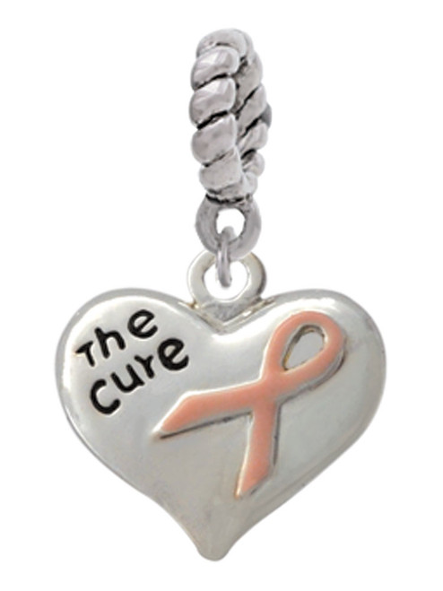 Small Heart with Pink Ribbon ''The Cure'' Rope Charm Bead Dangle
