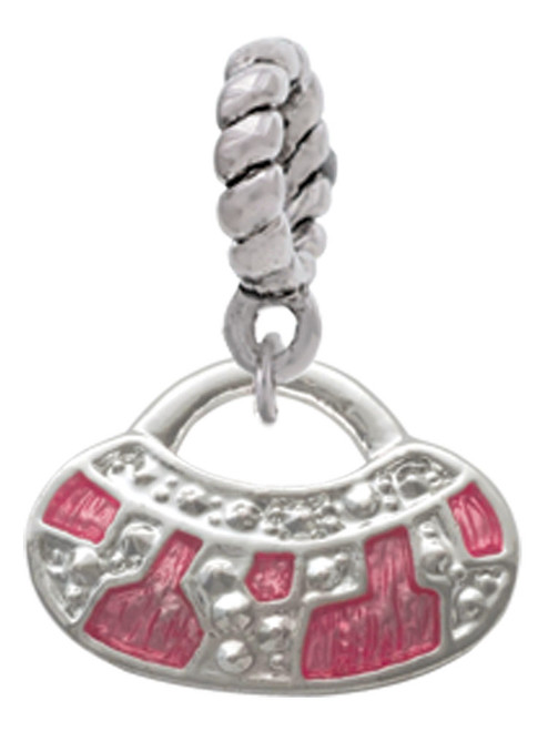 Hot Pink Retro Purse Rope Charm Bead Dangle