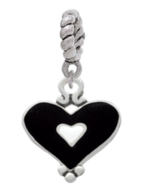 Black and White Enamel Heart Rope Charm Bead Dangle