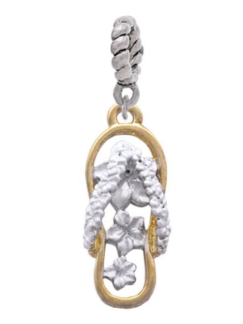 White Open Gold Tone Plumeria Flip Flop Rope Charm Bead Dangle