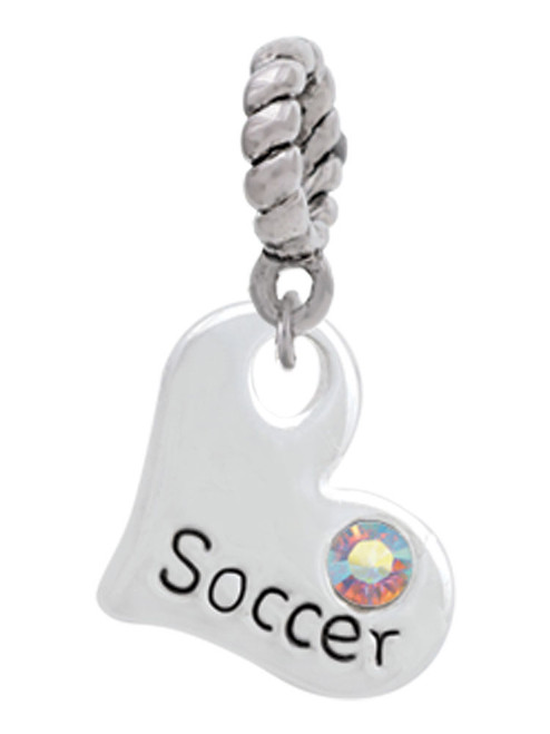 Heart with ''Soccer'' and AB Crystal Rope Charm Bead Dangle