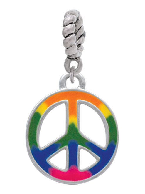 Large Rainbow Colored Peace Sign Rope Charm Bead Dangle