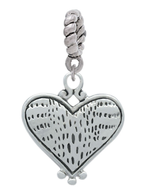 Antiqued Alligator Print Heart Rope Charm Bead Dangle