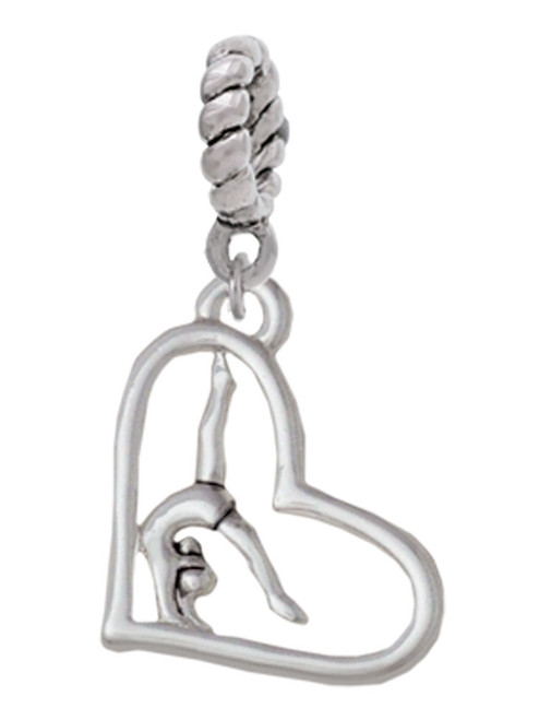 Gymnast in Heart Rope Charm Bead Dangle