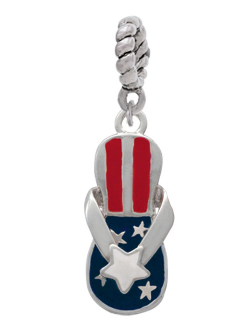 USA Patriotic Flip Flop with White Star Rope Charm Bead Dangle