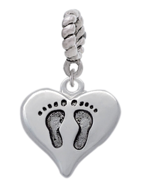 Heart with Baby Feet Rope Charm Bead Dangle