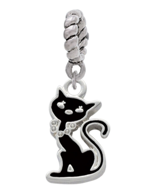 Black Sitting Cat Rope Charm Bead Dangle