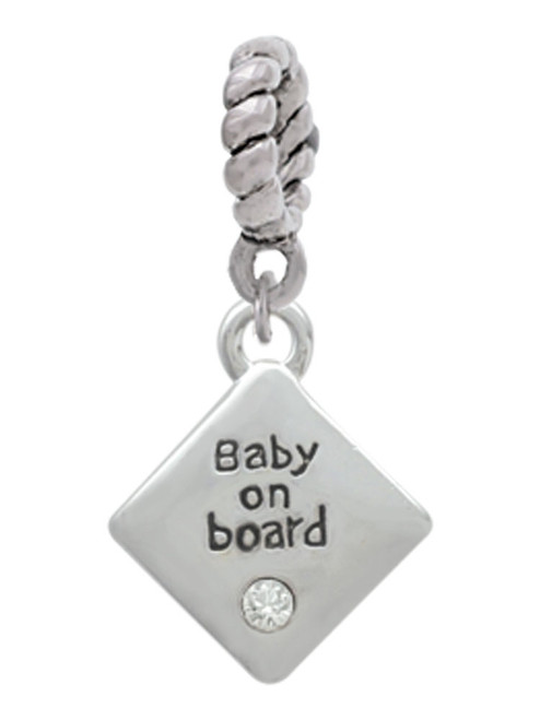 2-D ''Baby on Board'' Sign with Foot Print Rope Charm Bead Dangle