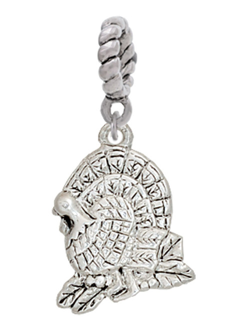 Medium Silver Tone Turkey Rope Charm Bead Dangle