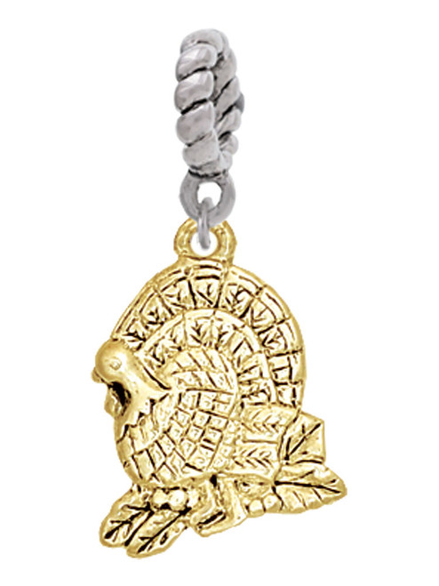 Medium Gold Tone Turkey Rope Charm Bead Dangle