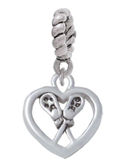 Lacrosse Sticks on Open Heart Rope Charm Bead Dangle