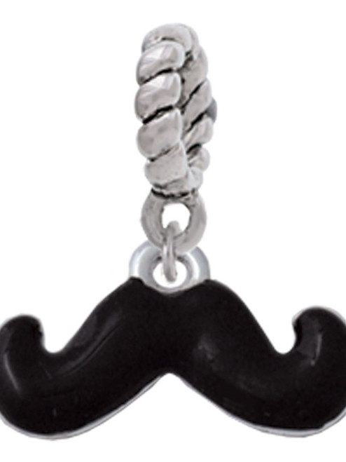 Small Black Enamel Mustache Rope Charm Bead Dangle
