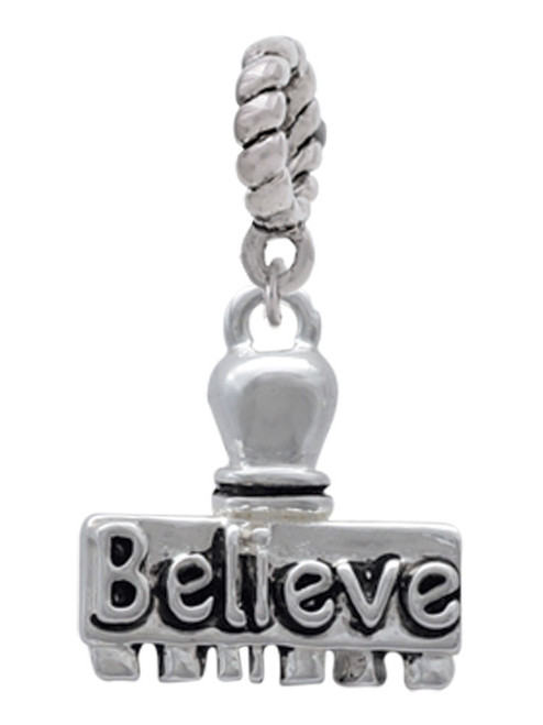 3-D ''Believe'' Stamp Rope Charm Bead Dangle