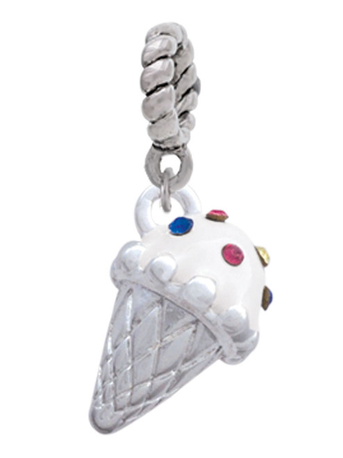 3-D Vanilla Ice Cream Cone with Crystal Sprinkles Rope Charm Bead Dangle