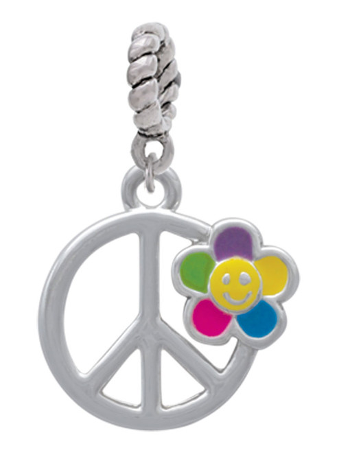 Large Multicolored Daisy on Peace Sign Rope Charm Bead Dangle