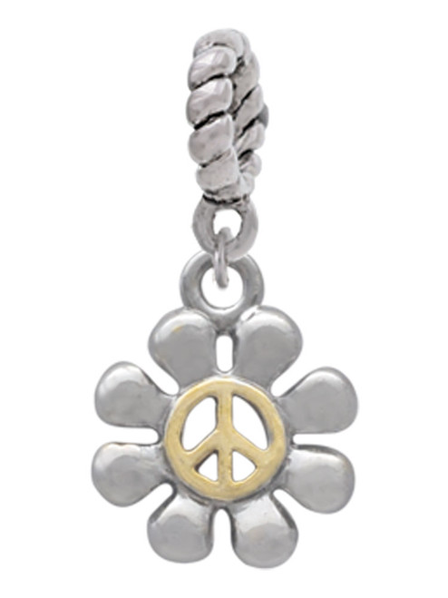 Small Daisy with Gold Tone Peace Sign Rope Charm Bead Dangle