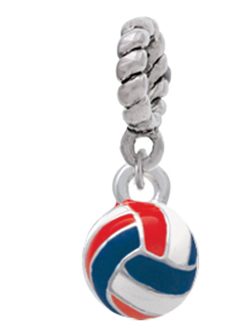 3-D Red White & Blue Volleyball Rope Charm Bead Dangle