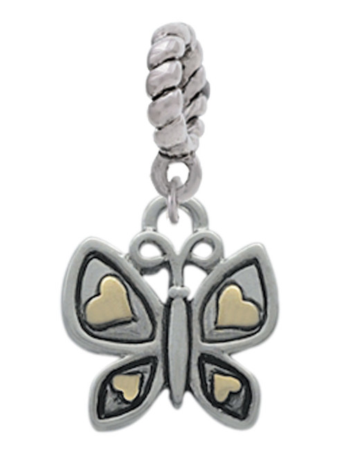 Butterfly with Gold Tone Hearts Rope Charm Bead Dangle
