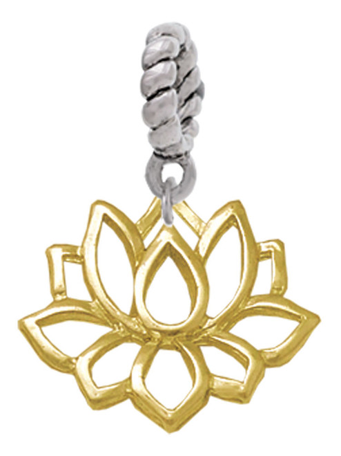 Gold Tone Lotus Outline Rope Charm Bead Dangle