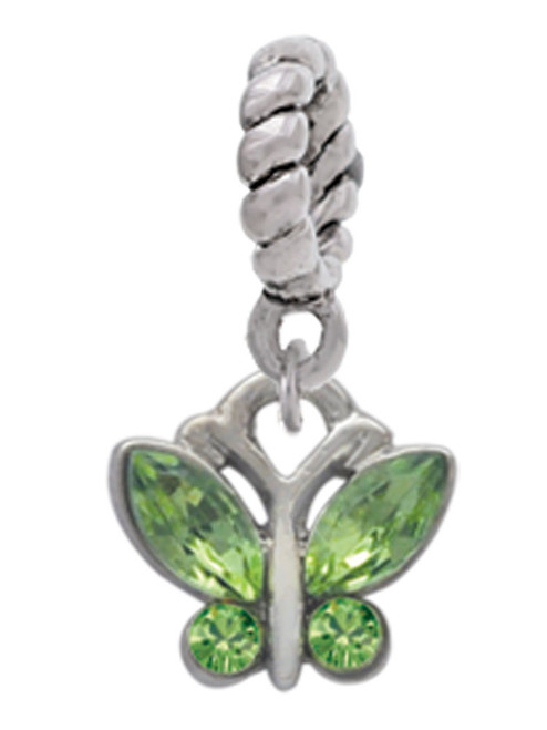 Mini Butterfly with Green Wings & Crystals Rope Charm Bead Dangle