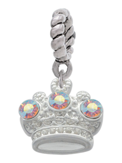 Crown with 3 Clear AB Crystals Rope Charm Bead Dangle