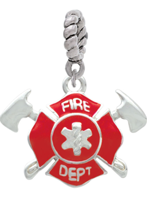Red Fire Department Shield with Axes Rope Charm Bead Dangle