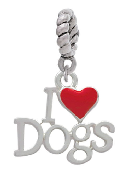 I love Dogs with Red Heart Rope Charm Bead Dangle