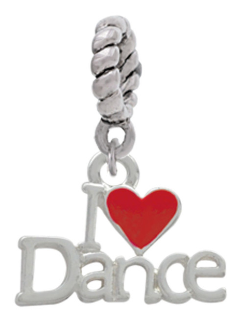 I love Dance with Red Heart Rope Charm Bead Dangle