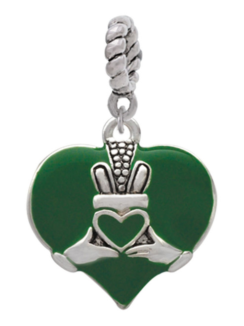 Large 2-D Claddagh on Green Heart Rope Charm Bead Dangle
