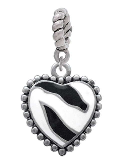 Enamel Zebra Print Heart Rope Charm Bead Dangle