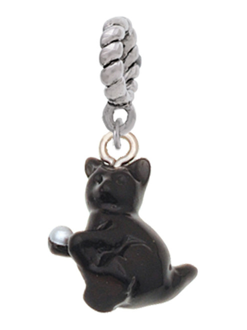 Resin Black Playing Cat Rope Charm Bead Dangle