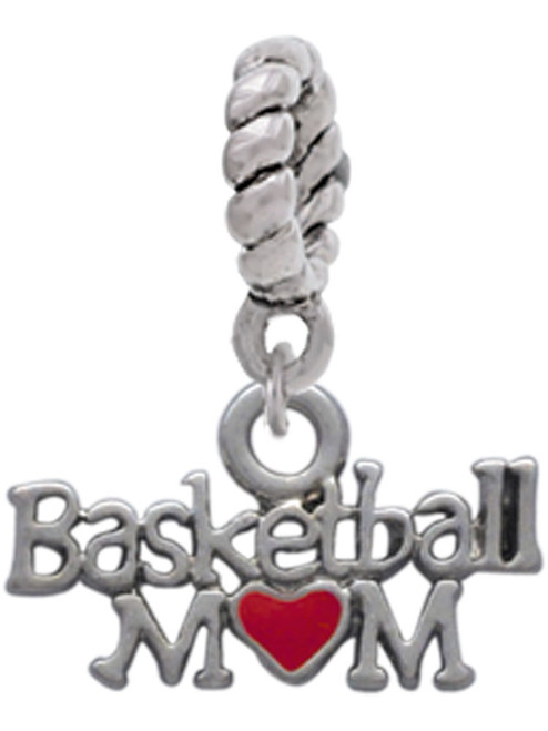 Basketball Mom with Red Heart Rope Charm Bead Dangle