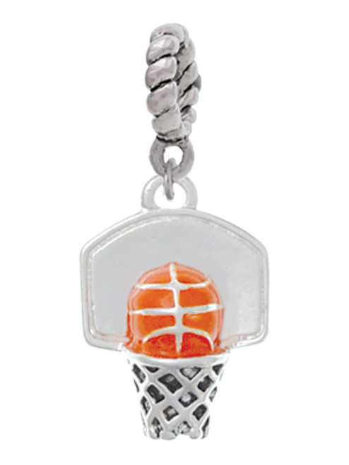 3-D Enamel Basketball in Hoop Rope Charm Bead Dangle
