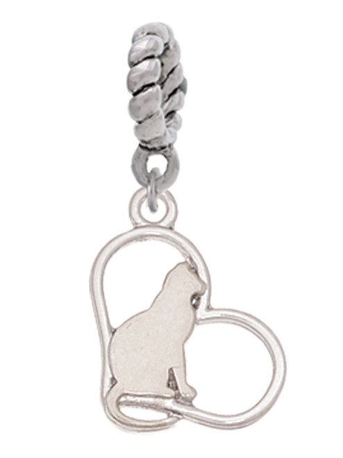 Cat Silhouette Heart Rope Charm Bead Dangle