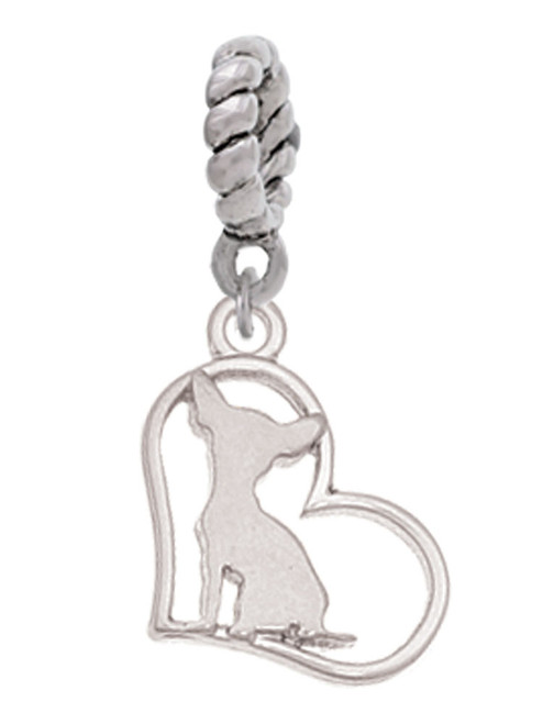 Chihuahua Silhouette Heart Rope Charm Bead Dangle